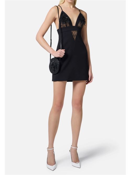 DRESS WITH LACE AND FLOWERS ELISABETTA FRANCHI | AB72952E2110 NERO